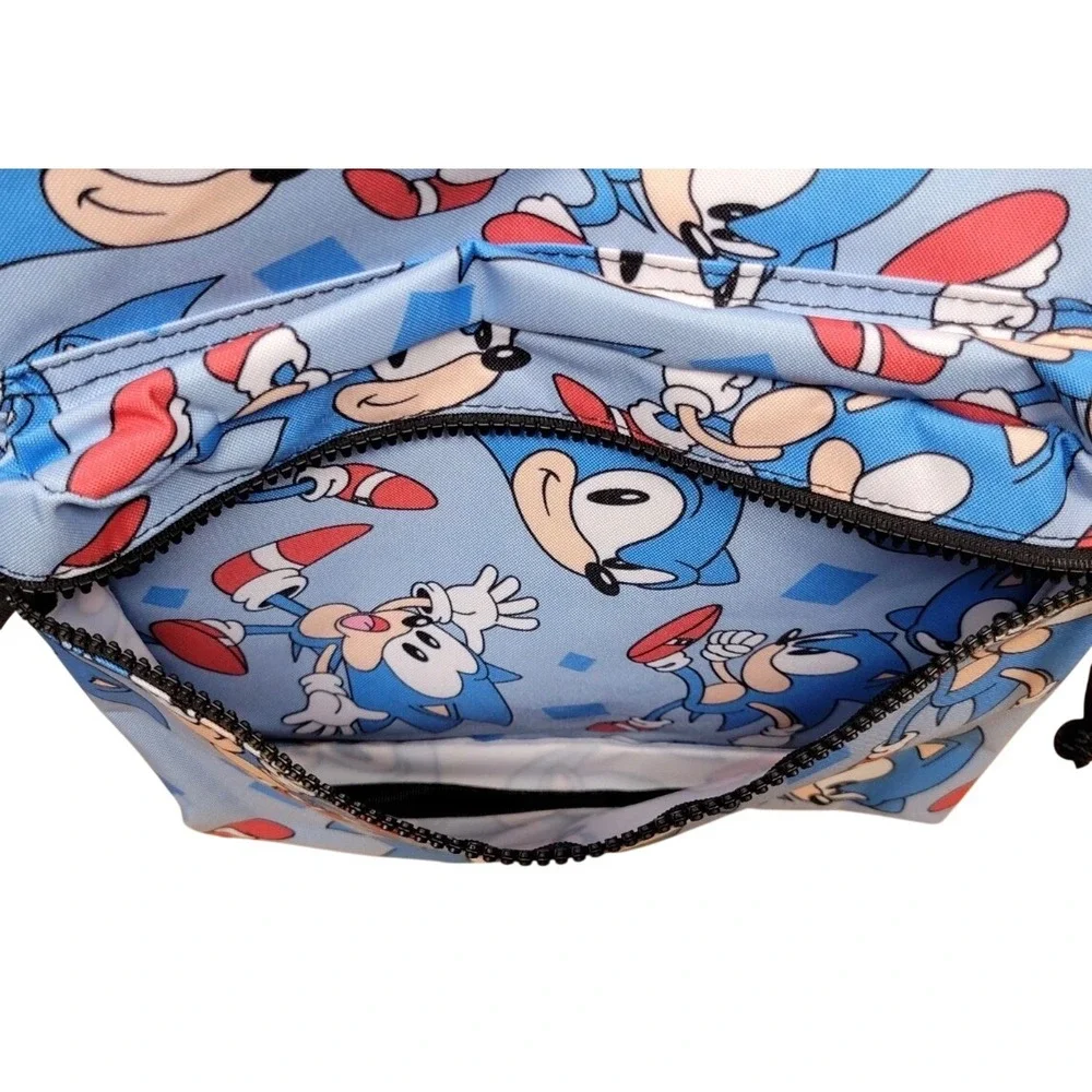 Sonic the Hedgehog Backpack Kids Blue Excellent All Over Print Gamer School Bag